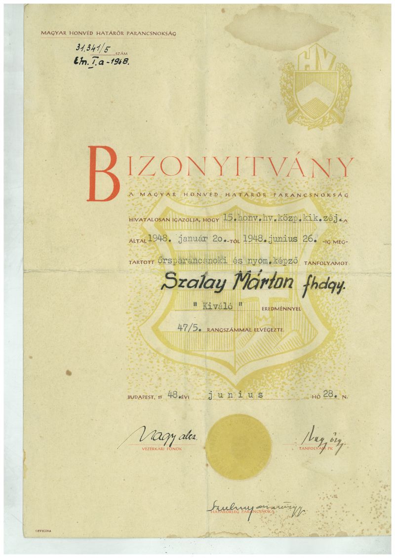 Őrsparancsnoki tanfolyam oklevele 1948-ból